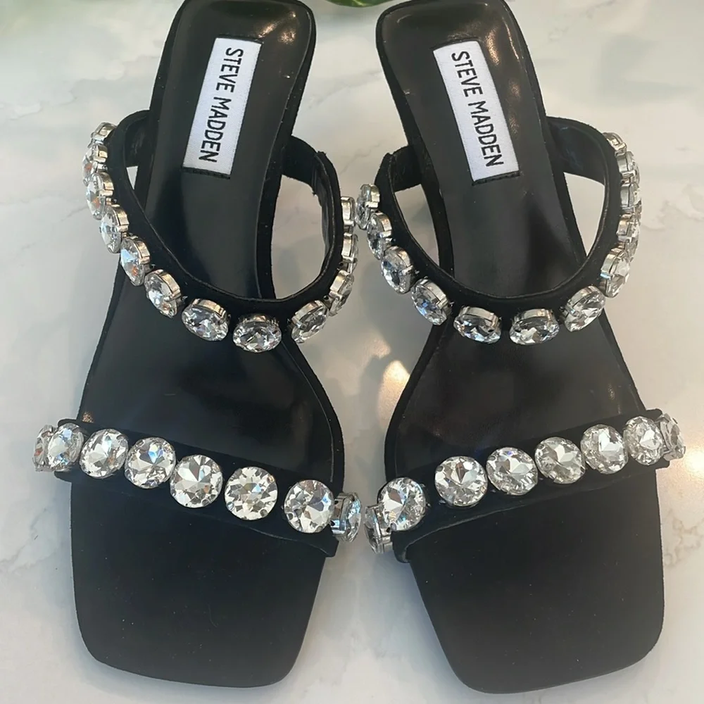 Steve Madden Black Rhinestone Sandals Size 7 - Picture 5 of 8